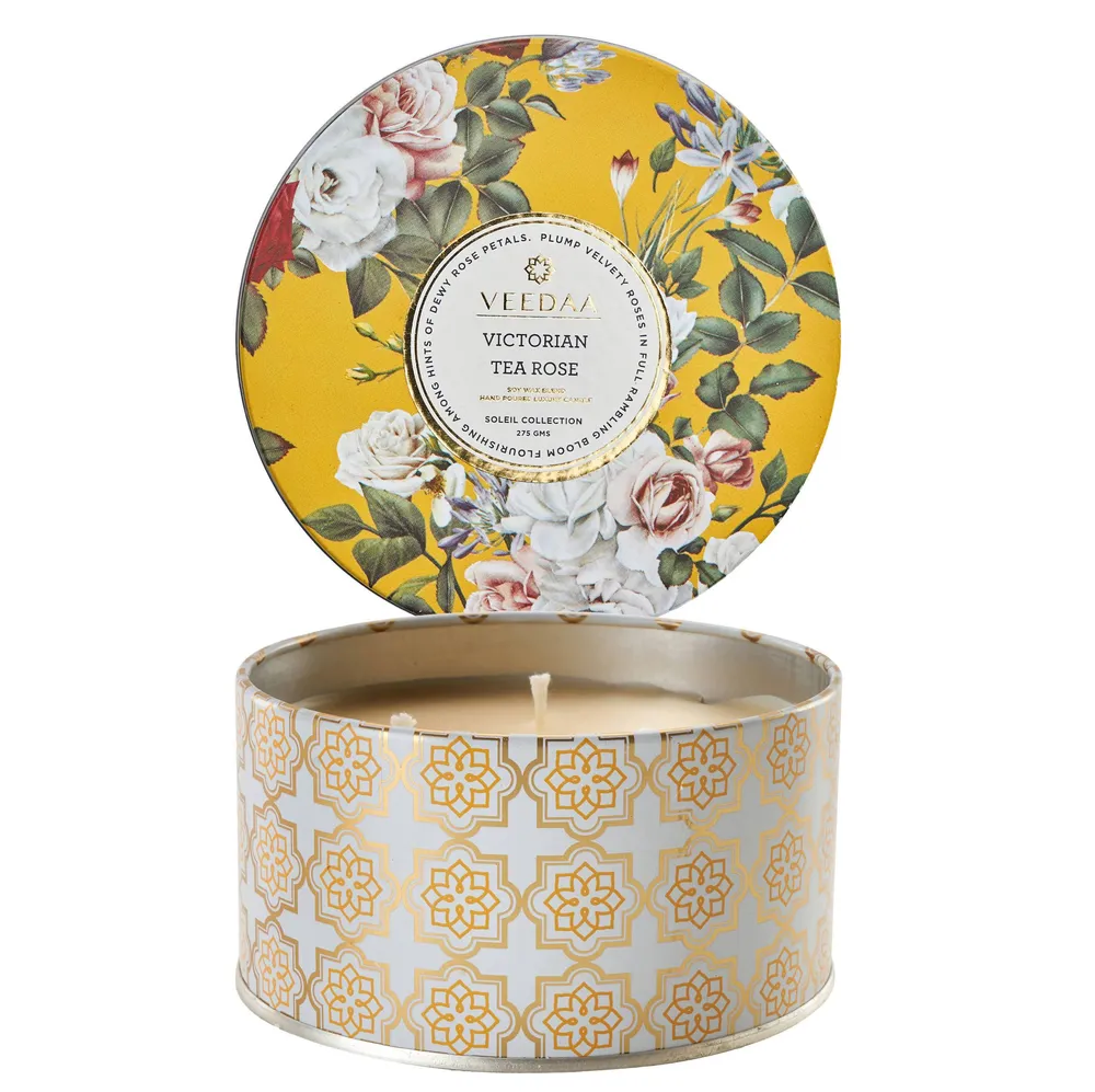 Victorian Tea Rose 3 Wick Tin Scented Candle