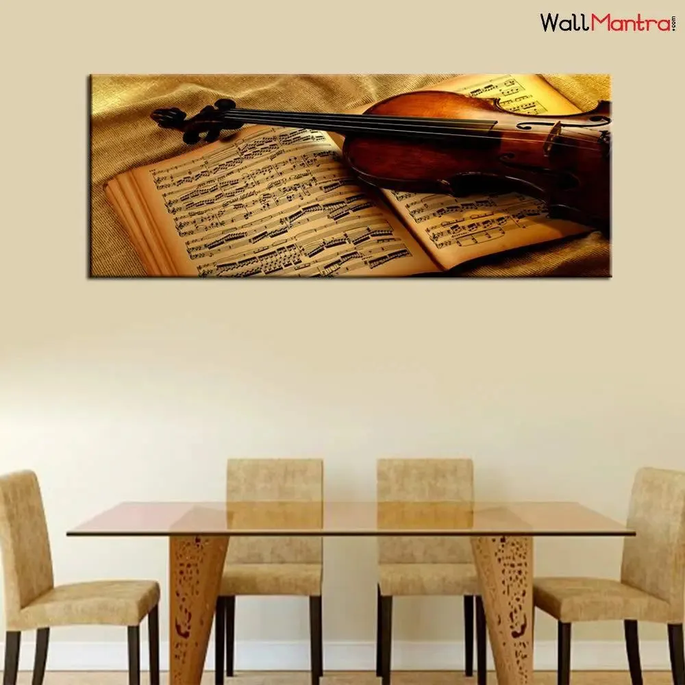 Villon with Music Notes Canvas  Big Panoramic Wall Painting With Frame