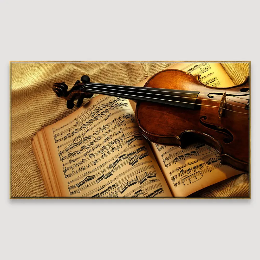 Villon with Music Notes Canvas  Big Panoramic Wall Painting With Frame