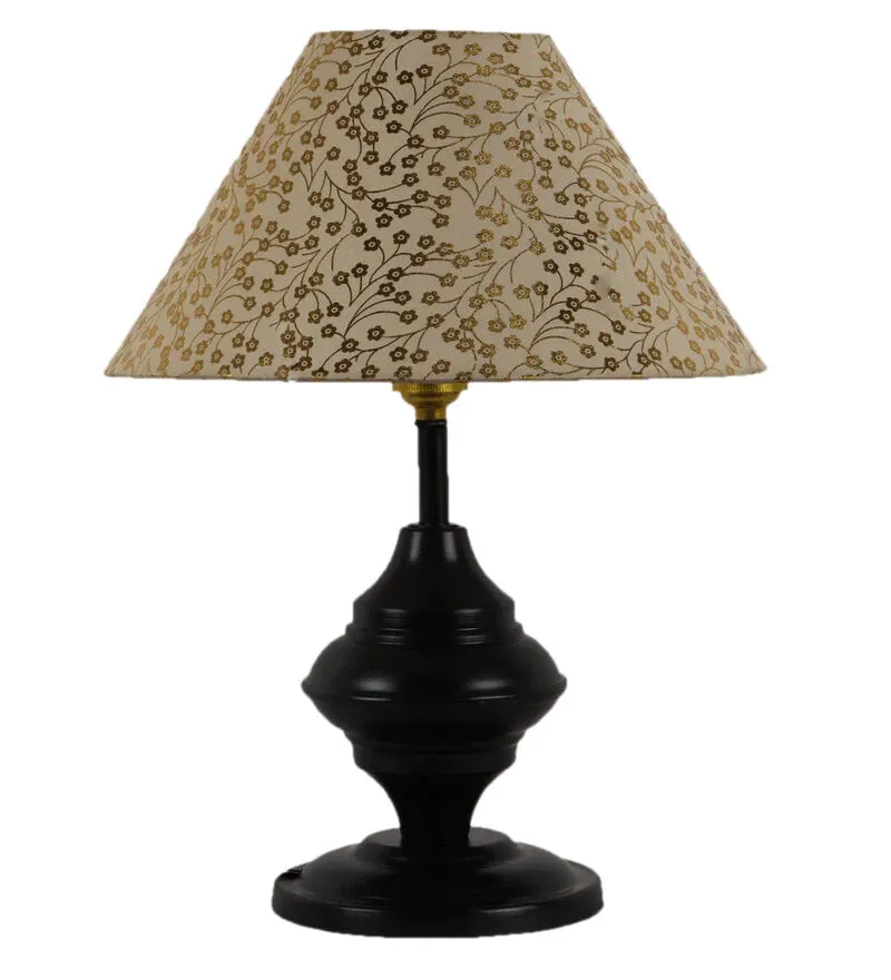 Vintage Black Metal Baluster Table Lamp With Designer Linen Shade