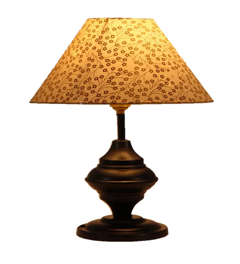 Vintage Black Metal Baluster Table Lamp With Designer Linen Shade