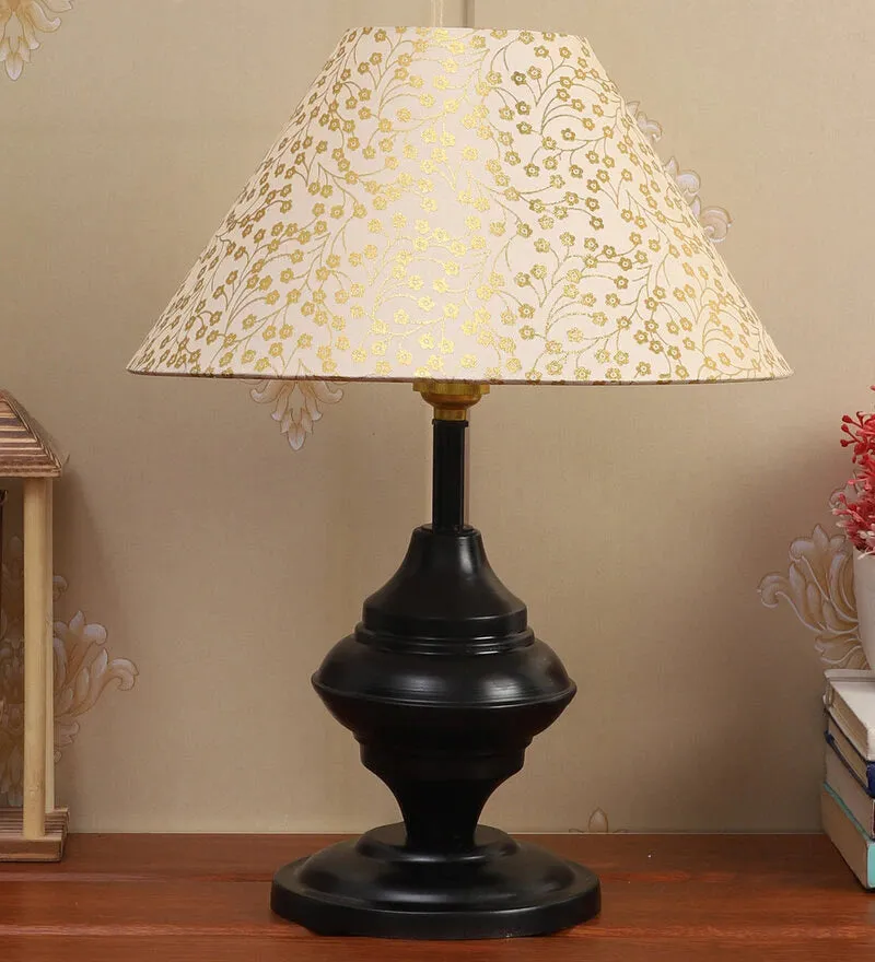 Vintage Black Metal Baluster Table Lamp With Designer Linen Shade