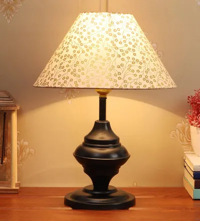 Vintage Black Metal Baluster Table Lamp With Designer Linen Shade