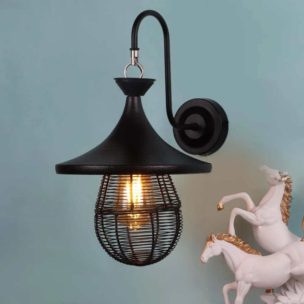 Vintage Club Caged Black Dual Wall Light