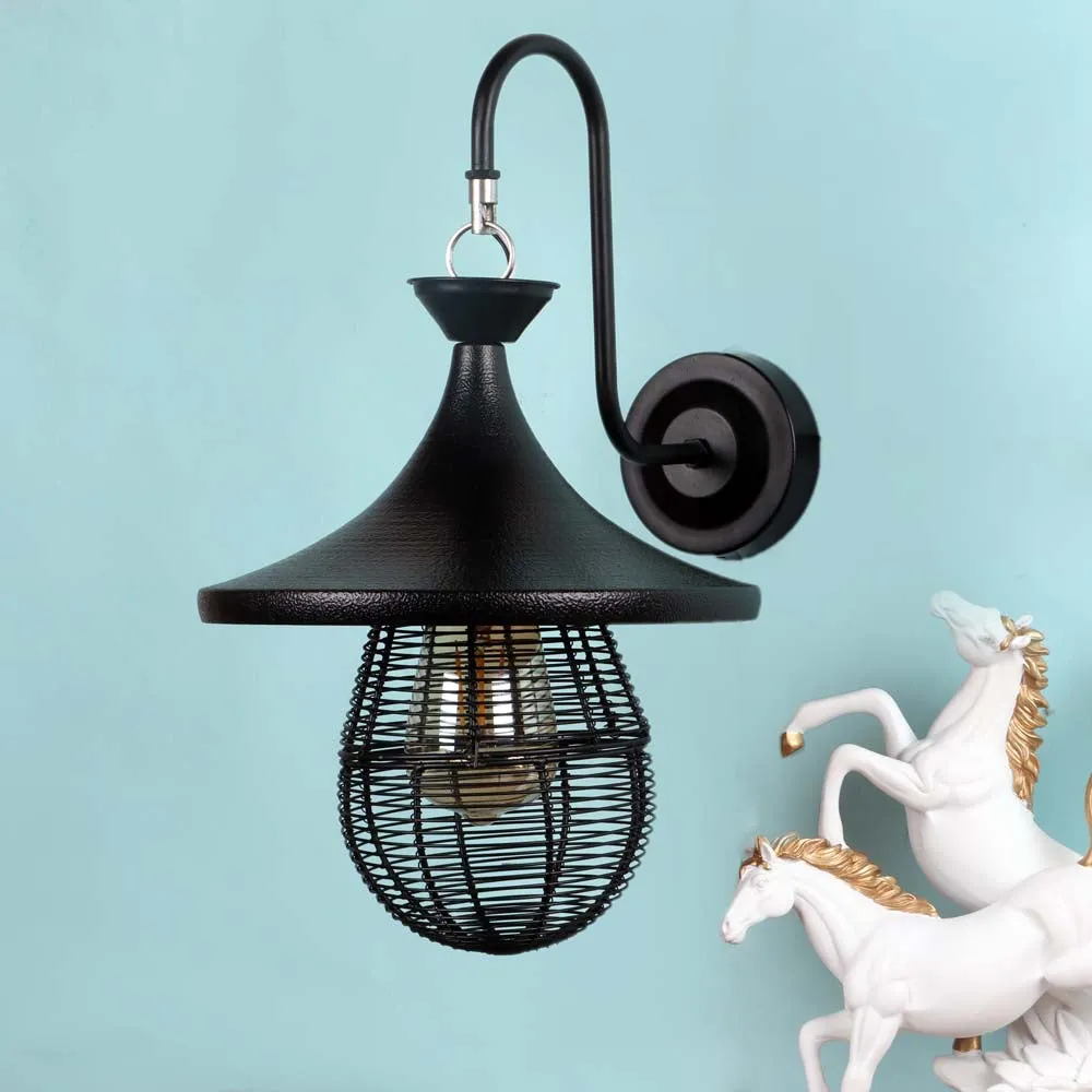 Vintage Club Caged Black Dual Wall Light