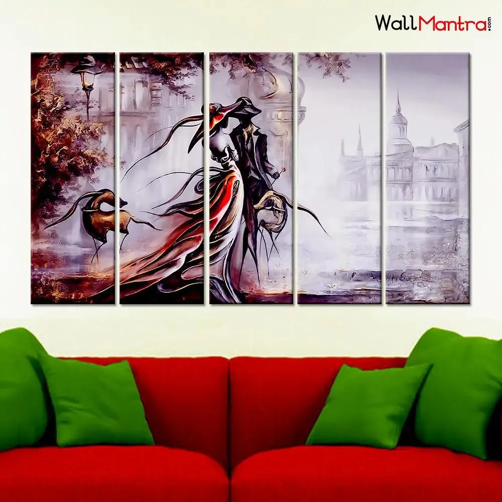 Vintage Couple Modern Art 5 Pieces Canvas Print Wall Painting