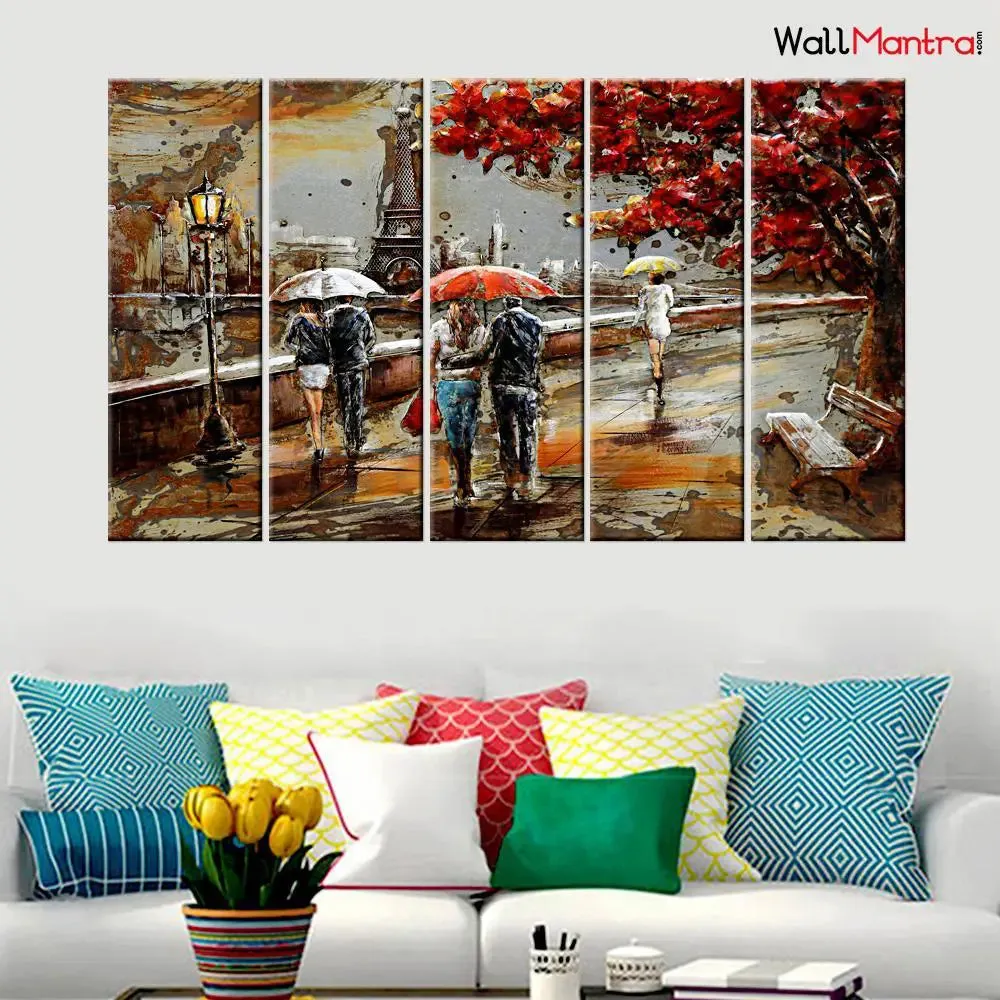 Vintage Couple Modern Art  5 Pieces Canvas Print Wall Painting