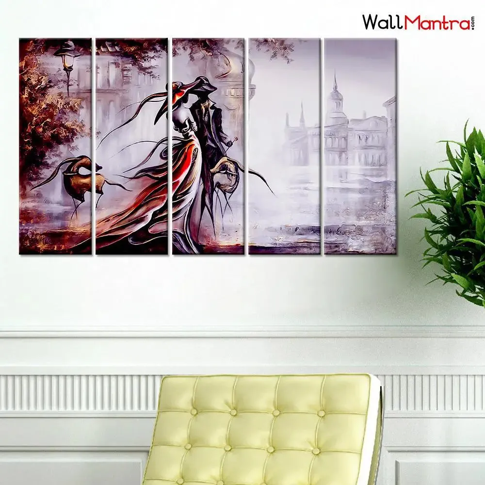 Vintage Couple Modern Art 5 Pieces Canvas Print Wall Painting