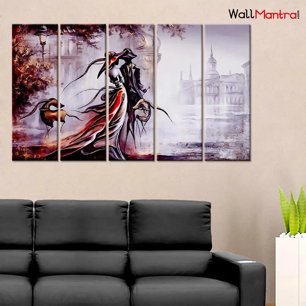 Vintage Couple Modern Art 5 Pieces Canvas Print Wall Painting
