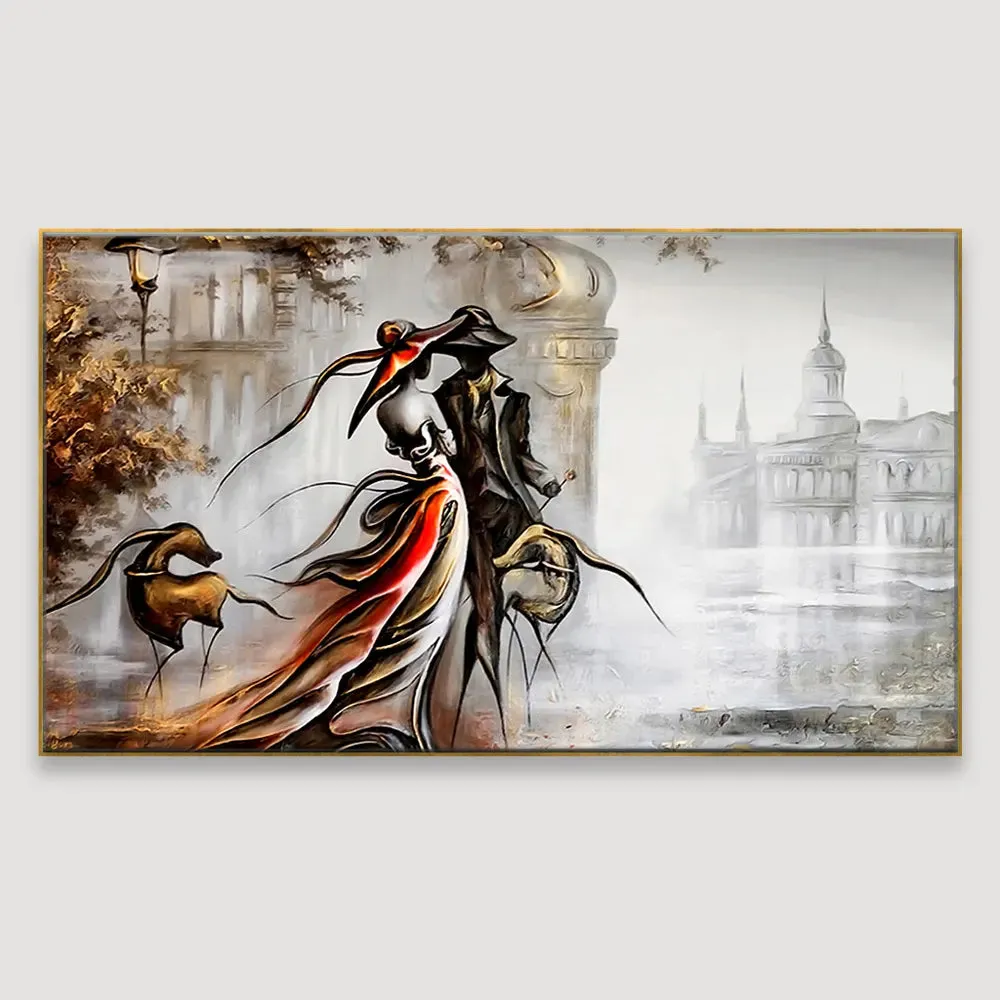 Vintage Couple Modern Art Canvas Painting With Frame