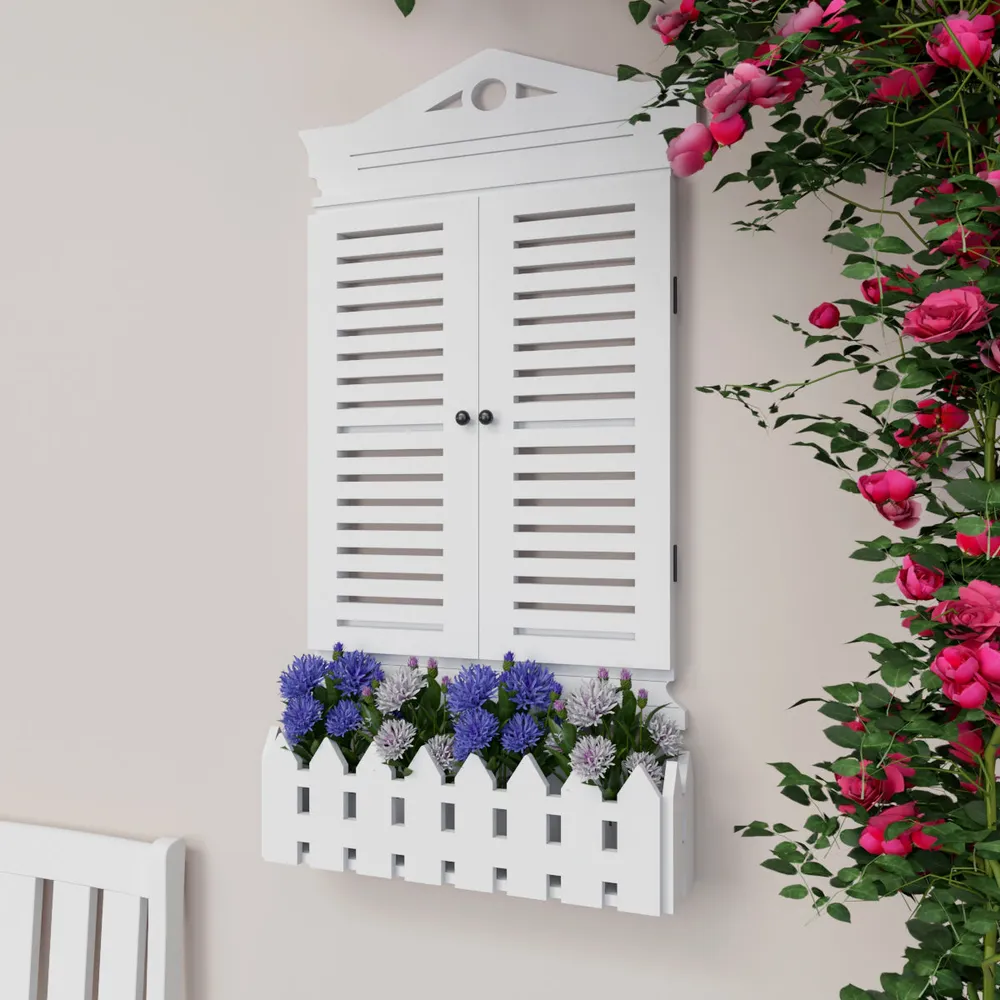 Vintage Designer Garden Window Wooden Wall Decor White