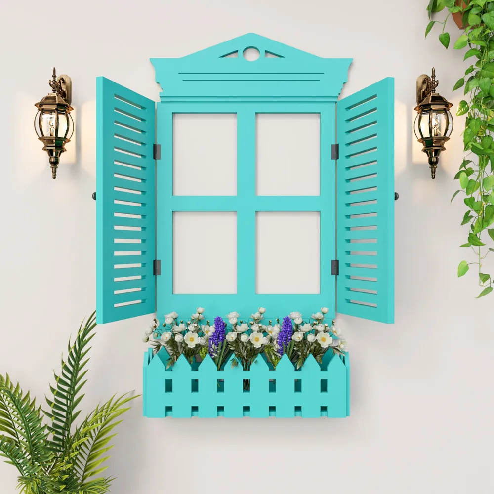 Vintage Designer Garden Window Wooden Wall Decor White