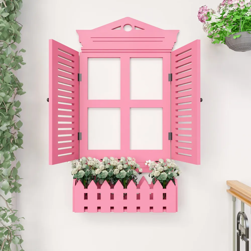 Vintage Designer Garden Window Wooden Wall Decor White