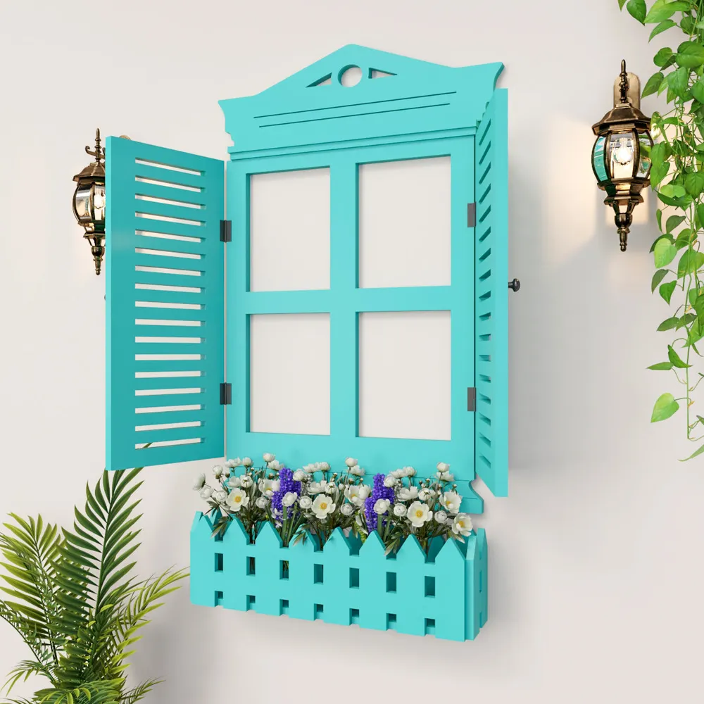 Vintage Designer Garden Window Wooden Wall Decor White
