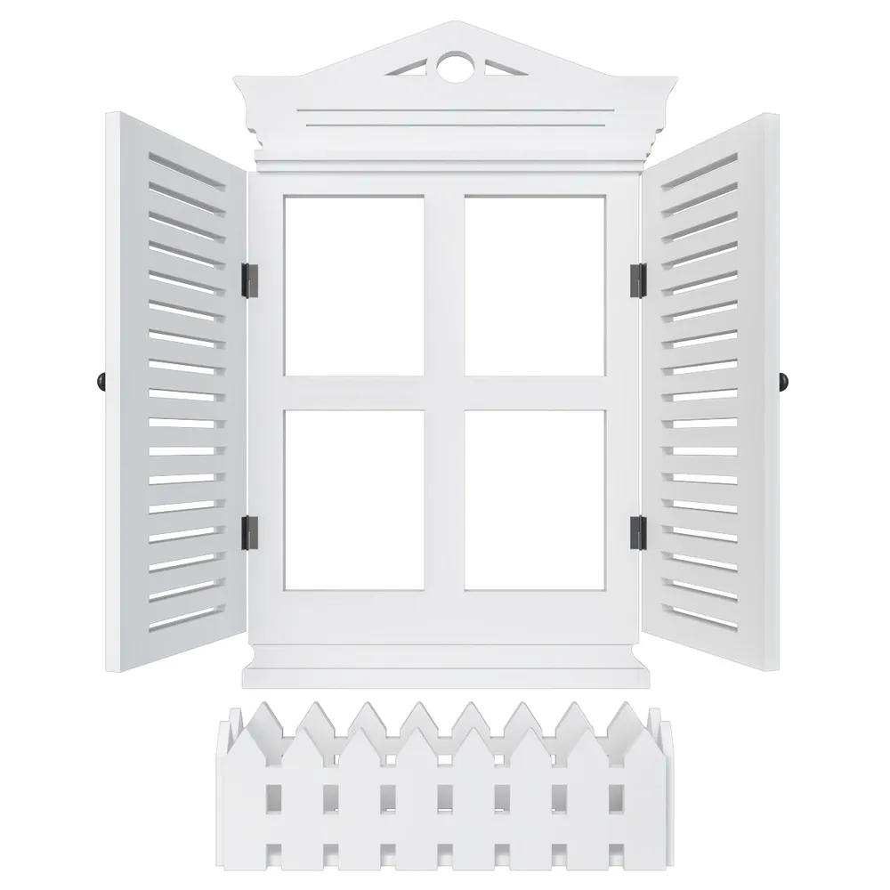 Vintage Designer Garden Window Wooden Wall Decor White