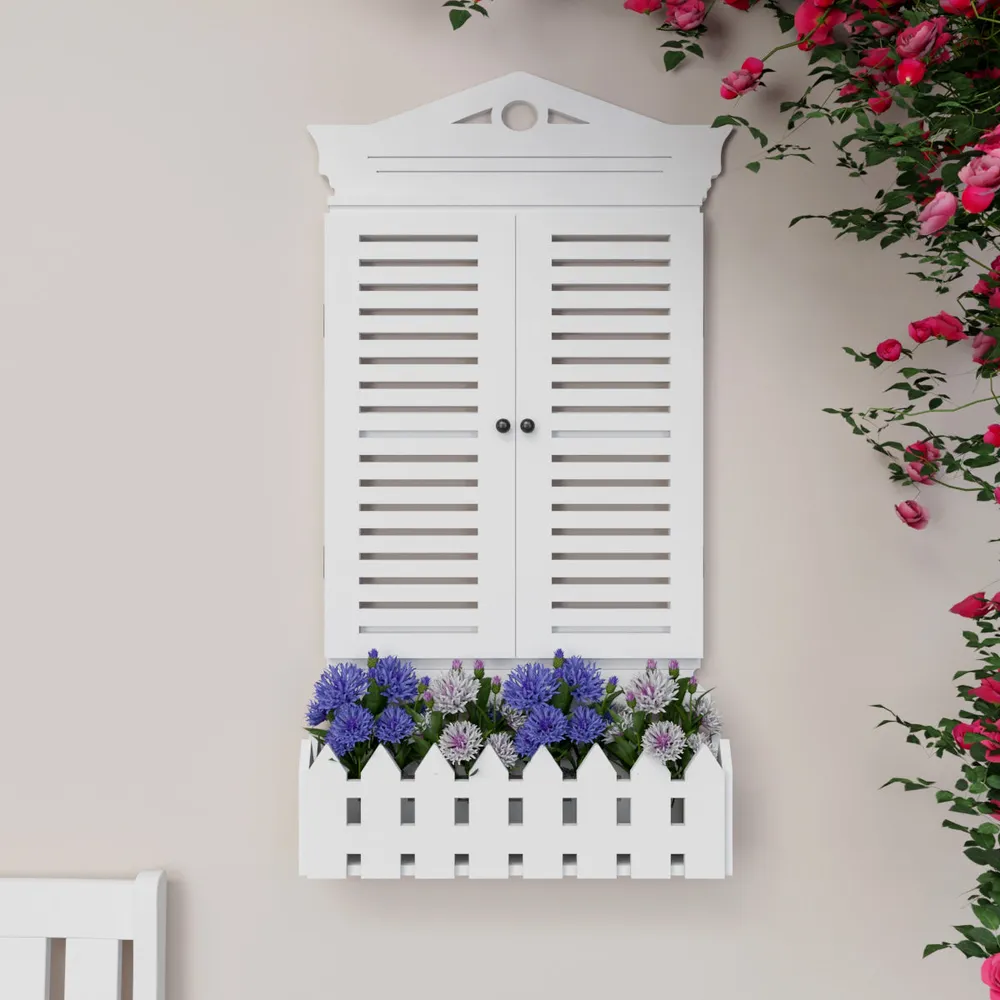 Vintage Designer Garden Window Wooden Wall Decor White