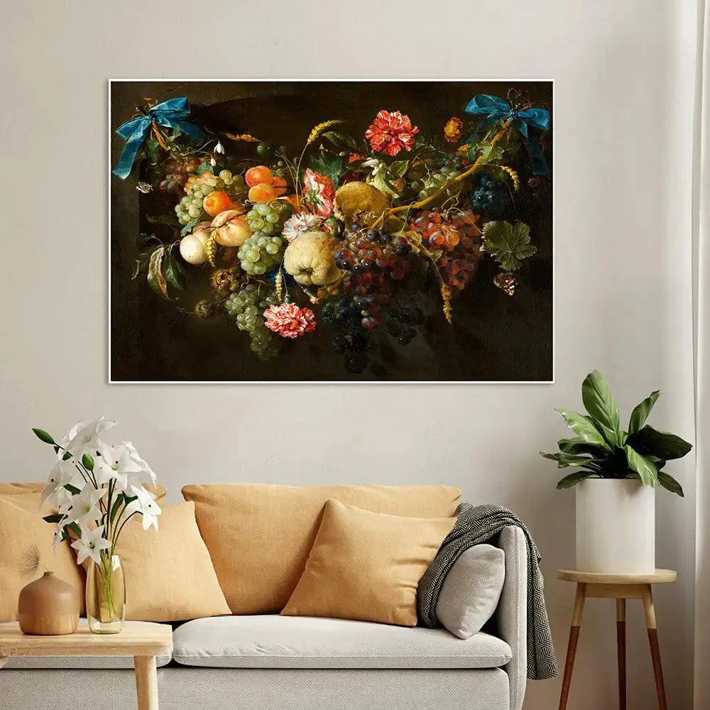Vintage Floral & Fruits Still Life Art Wall Painting With Frame