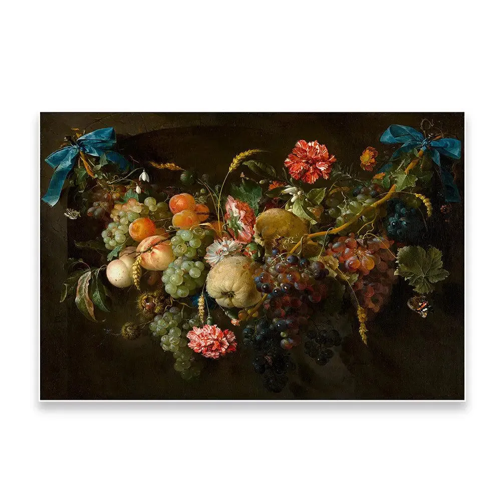 Vintage Floral & Fruits Still Life Art Wall Painting With Frame