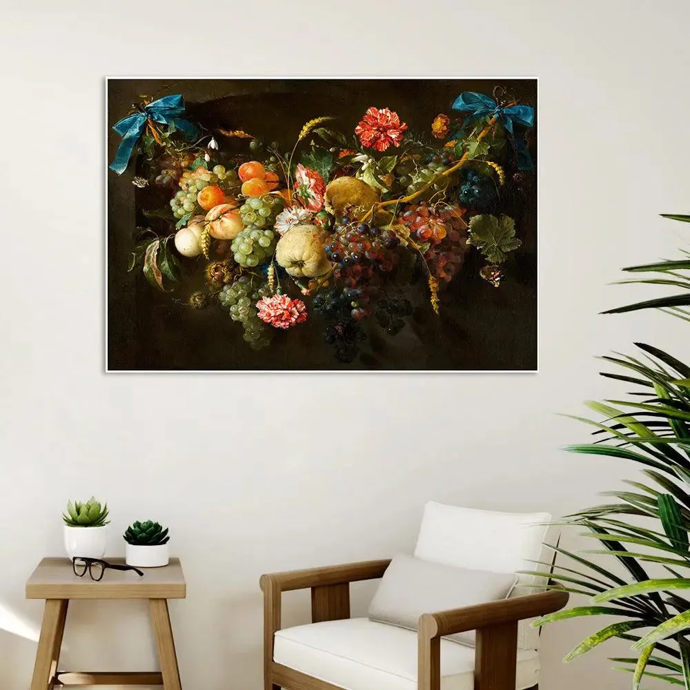 Vintage Floral & Fruits Still Life Art Wall Painting With Frame