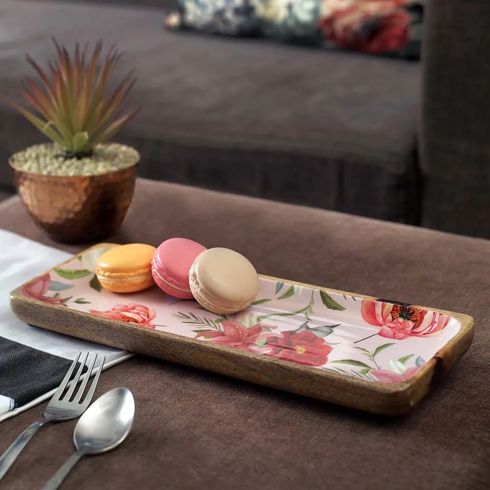 Vintage Floral Rectangular High Quality Mango Wooden Serving Platter