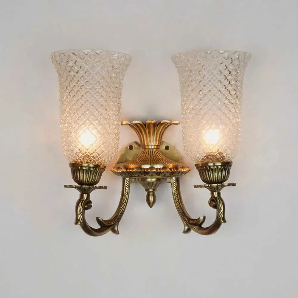 Vintage-inspired Dual uplift Wall Sconce With Clear Glass Shade & Metallic Base- 40W (Bulb Not Included)