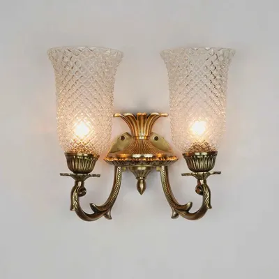 Vintage-inspired Dual uplift Wall Sconce With Clear Glass Shade & Metallic Base- 40W (Bulb Not Included)
