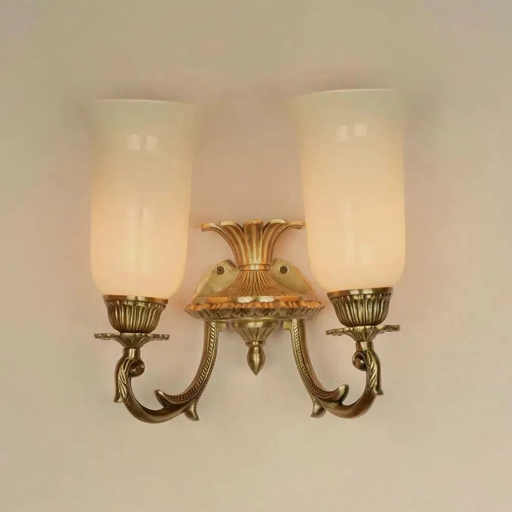 Vintage-inspired Dual uplift Wall Sconce With White Glass Shade & Metallic Base- 40W (Bulb Not Included)