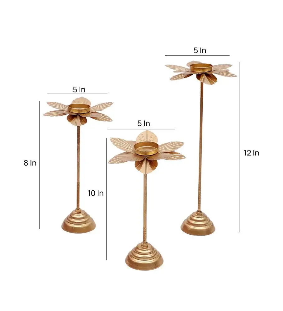 Vintage-inspired Small Double Hammered Flower Detachable Tealight Holder (Set of 3)