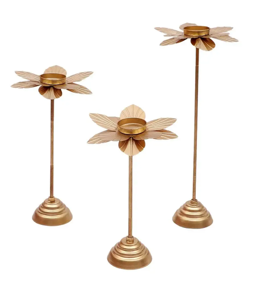 Vintage-inspired Small Double Hammered Flower Detachable Tealight Holder (Set of 3)