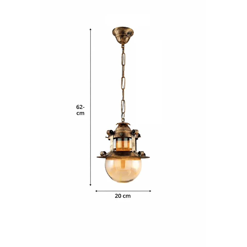 WallMantra Vintage Lantern Hanging Light – Rustic Antique Metal & Glass Designer Ceiling Light 