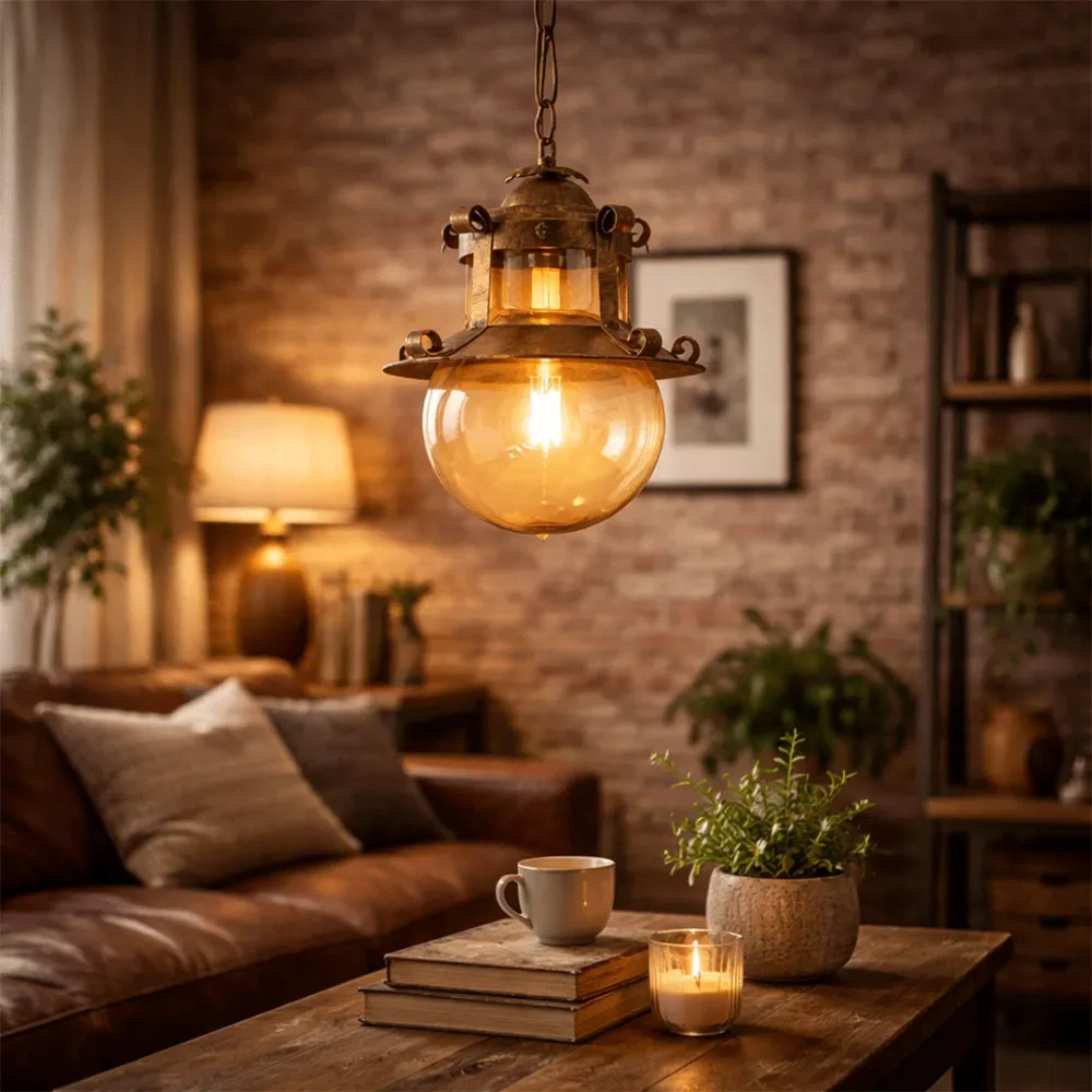 WallMantra Vintage Lantern Hanging Light – Rustic Antique Metal & Glass Designer Ceiling Light 