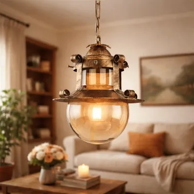 WallMantra Vintage Lantern Hanging Light – Rustic Antique Metal & Glass Designer Ceiling Light
