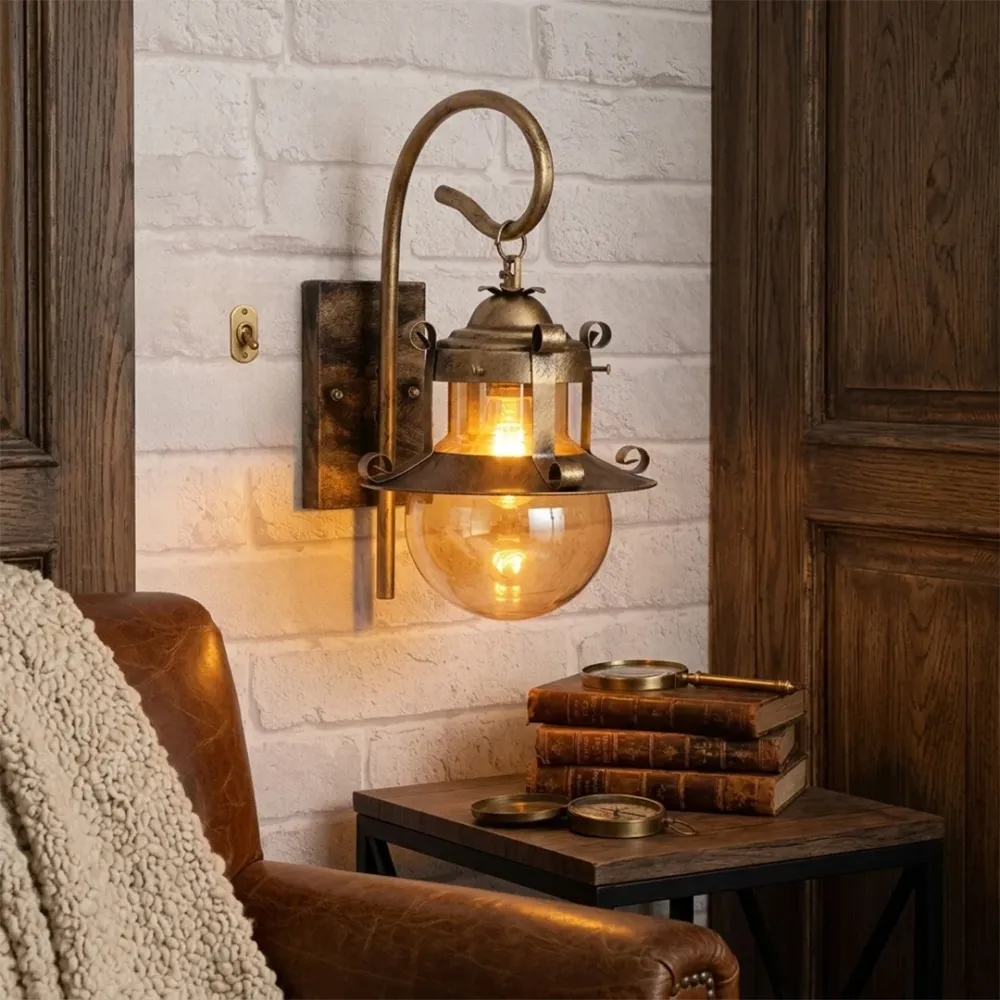 WallMantra Vintage Lantern Wall Light – Rustic Industrial Metal Wall Sconce 