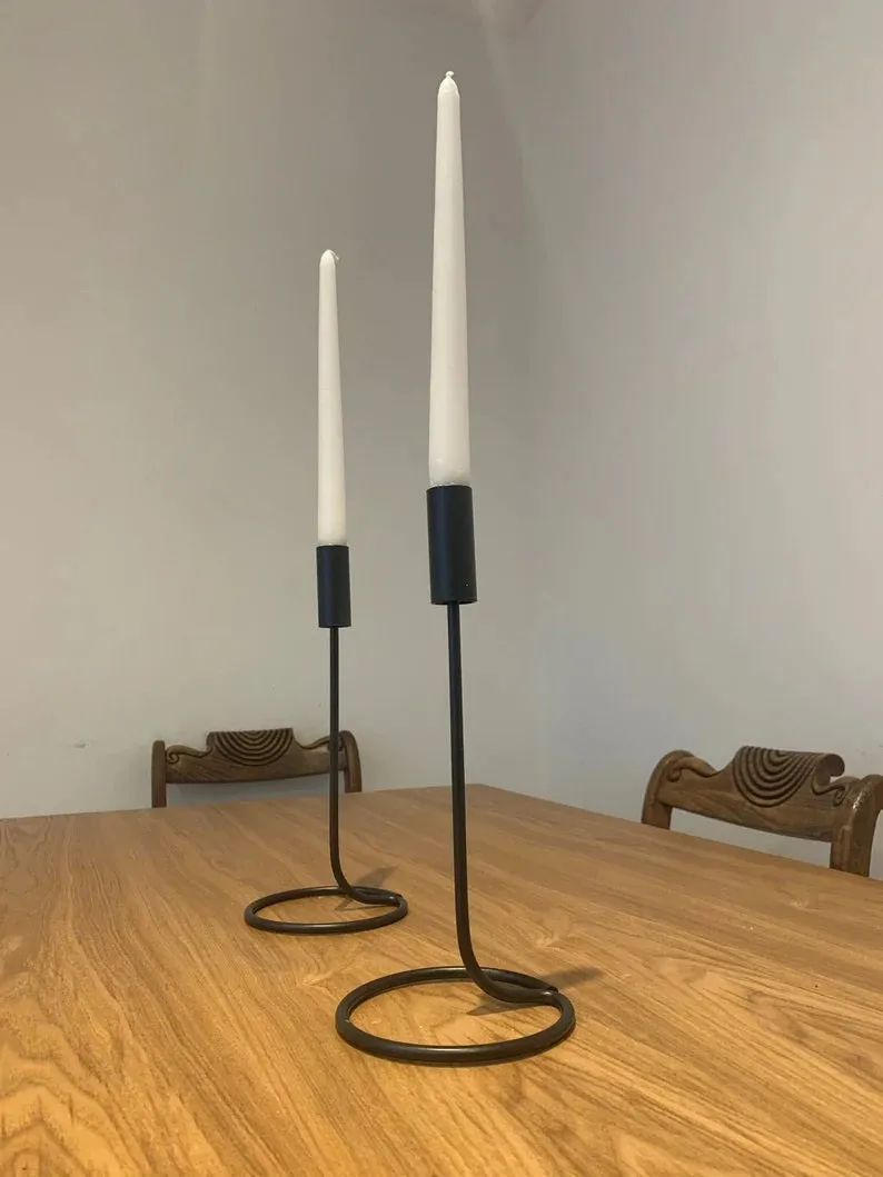 Vintage Long Black Candle Stick Holder Set Of 2