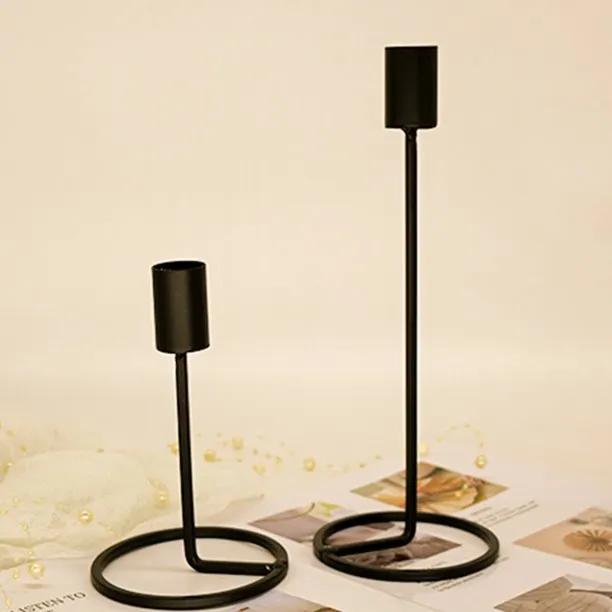 Vintage Long Black Candle Stick Holder Set Of 2