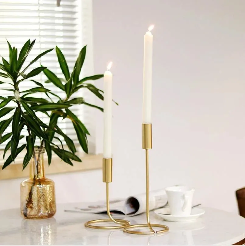 Vintage Long Golden Candle Stick Holder Set Of 2
