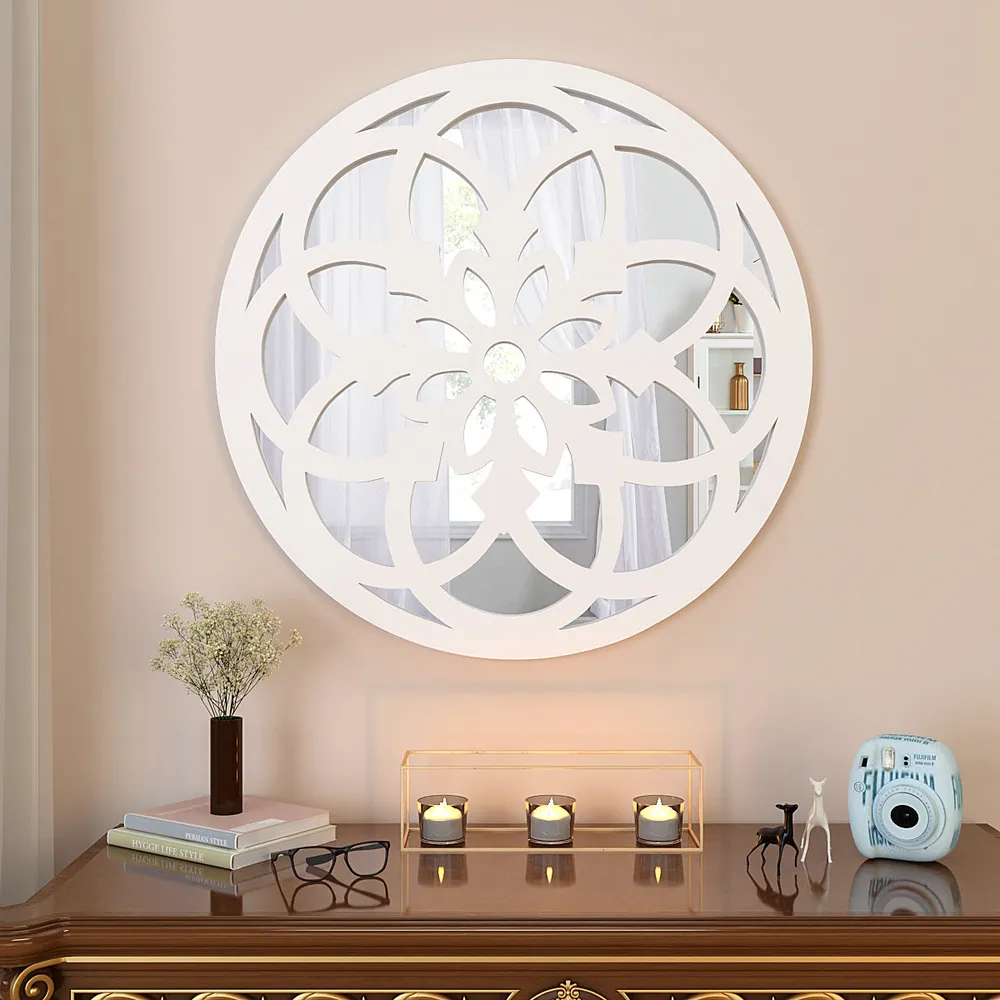 Vintage Mandala Design Wooden Decorative Wall Mirror (Available in Multiple Finishes) Brown