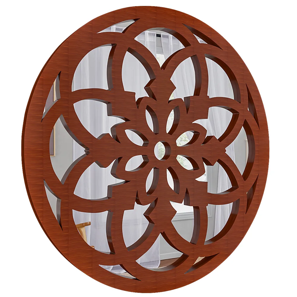 Vintage Mandala Design Wooden Decorative Wall Mirror (Available in Multiple Finishes) Brown