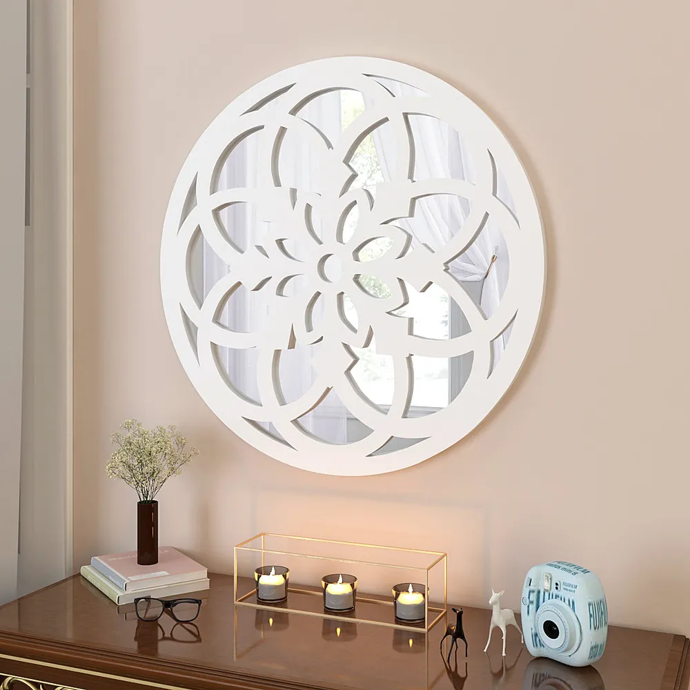 Vintage Mandala Design Wooden Decorative Wall Mirror (Available in Multiple Finishes) Brown