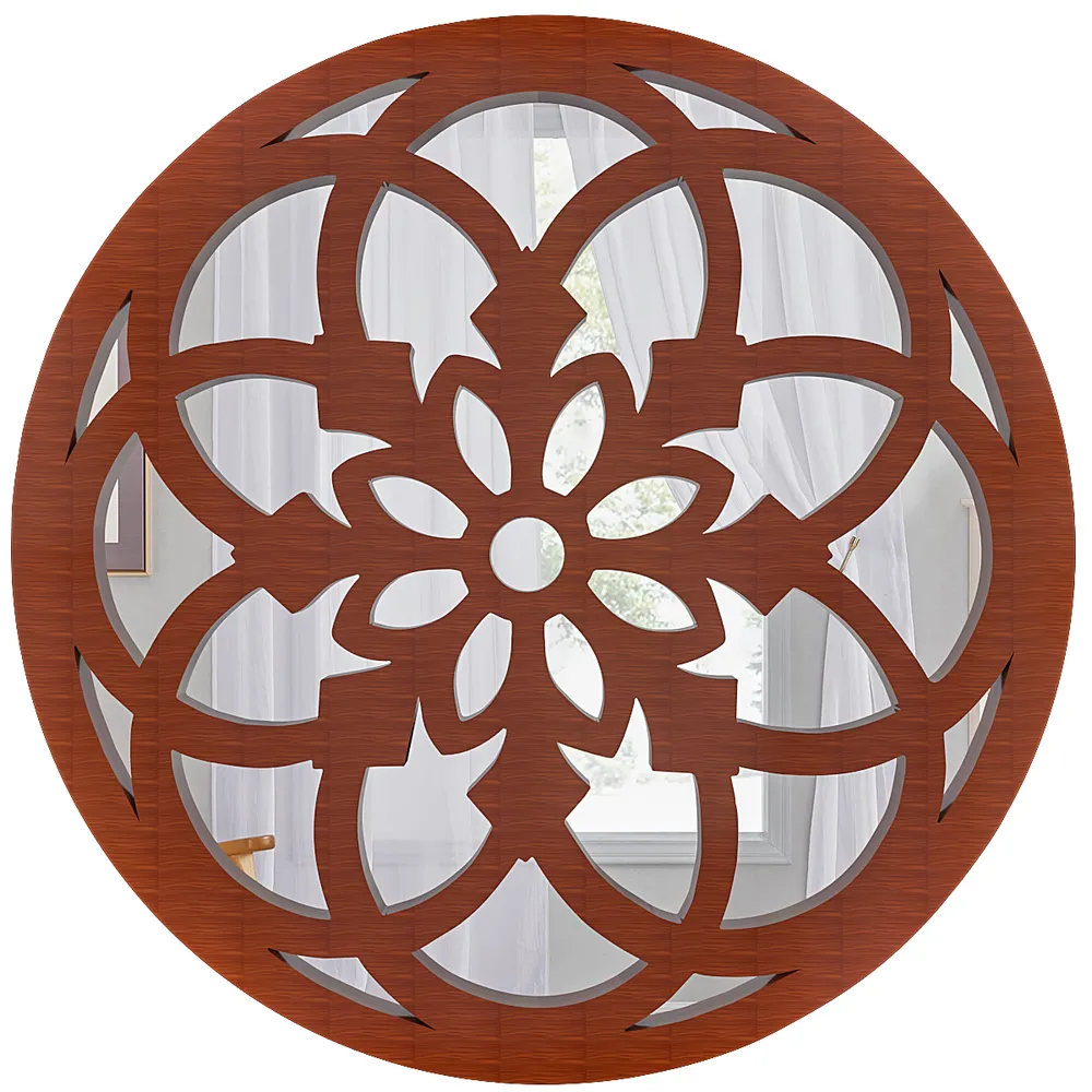 Vintage Mandala Design Wooden Decorative Wall Mirror (Available in Multiple Finishes) Brown