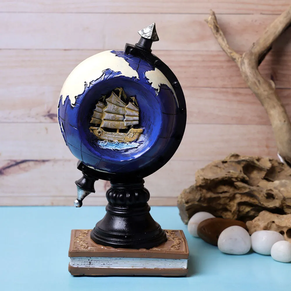 Vintage Motif Blue Voyager's Globe Table Accent