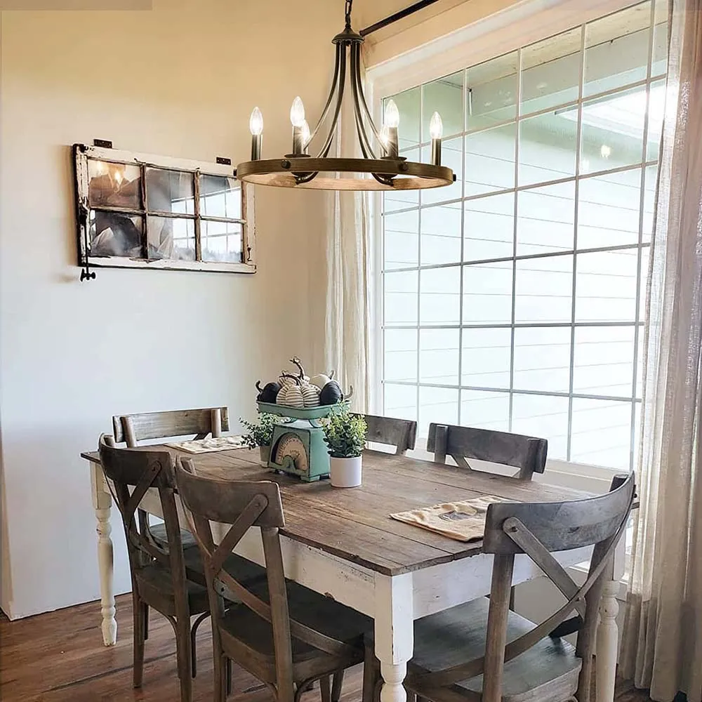 Vintage Motif Metal &amp; Wooden Chandelier