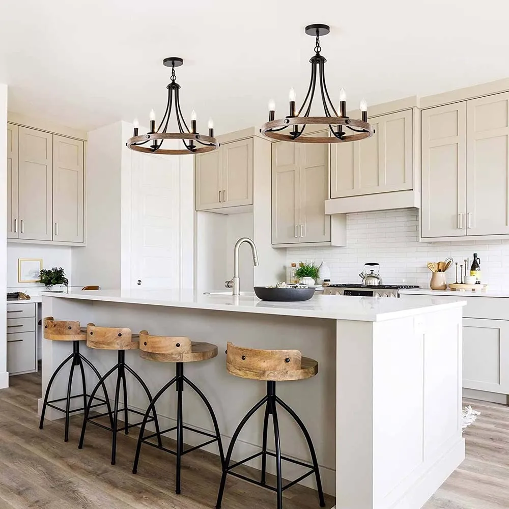 Vintage Motif Metal &amp; Wooden Chandelier