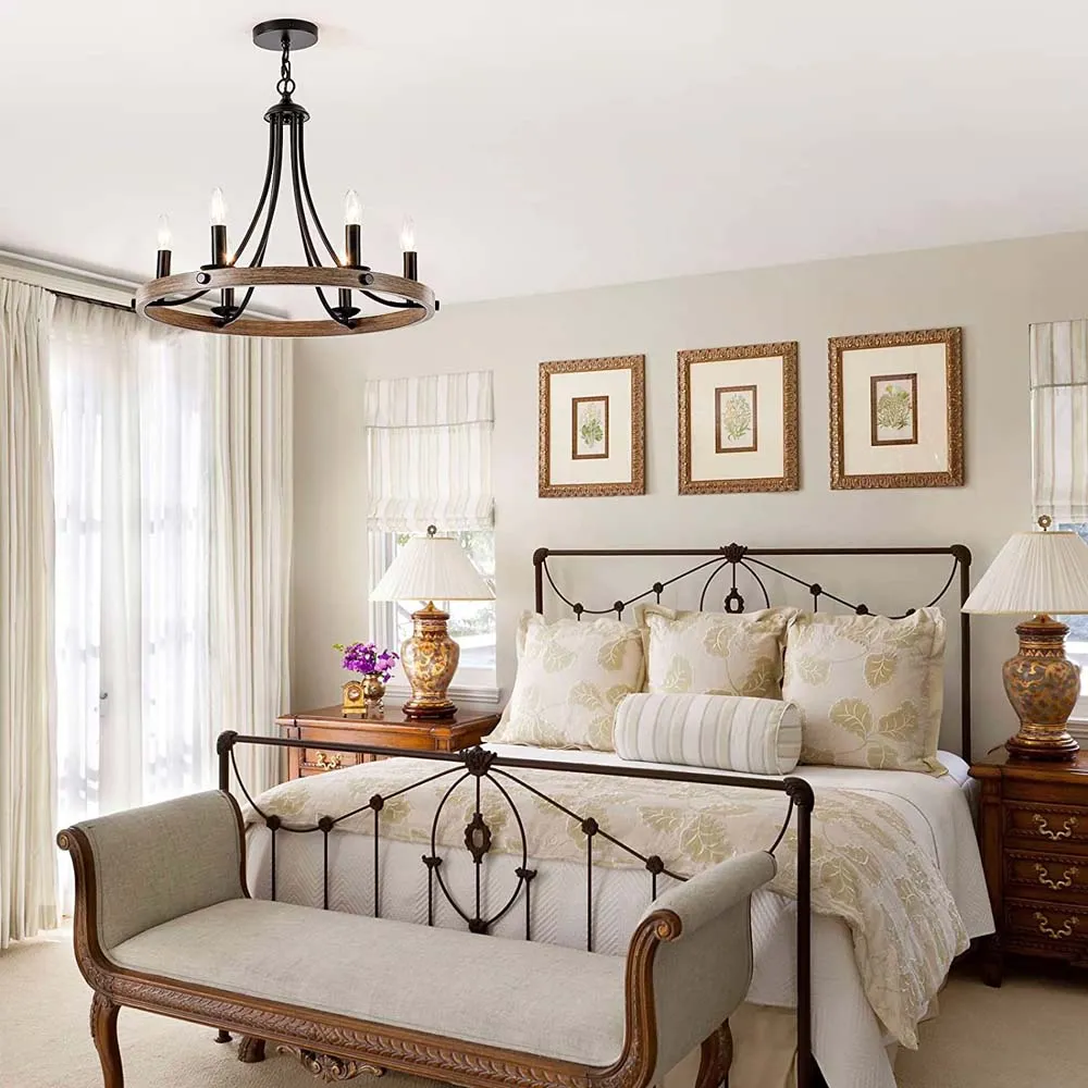 Vintage Motif Metal &amp; Wooden Chandelier