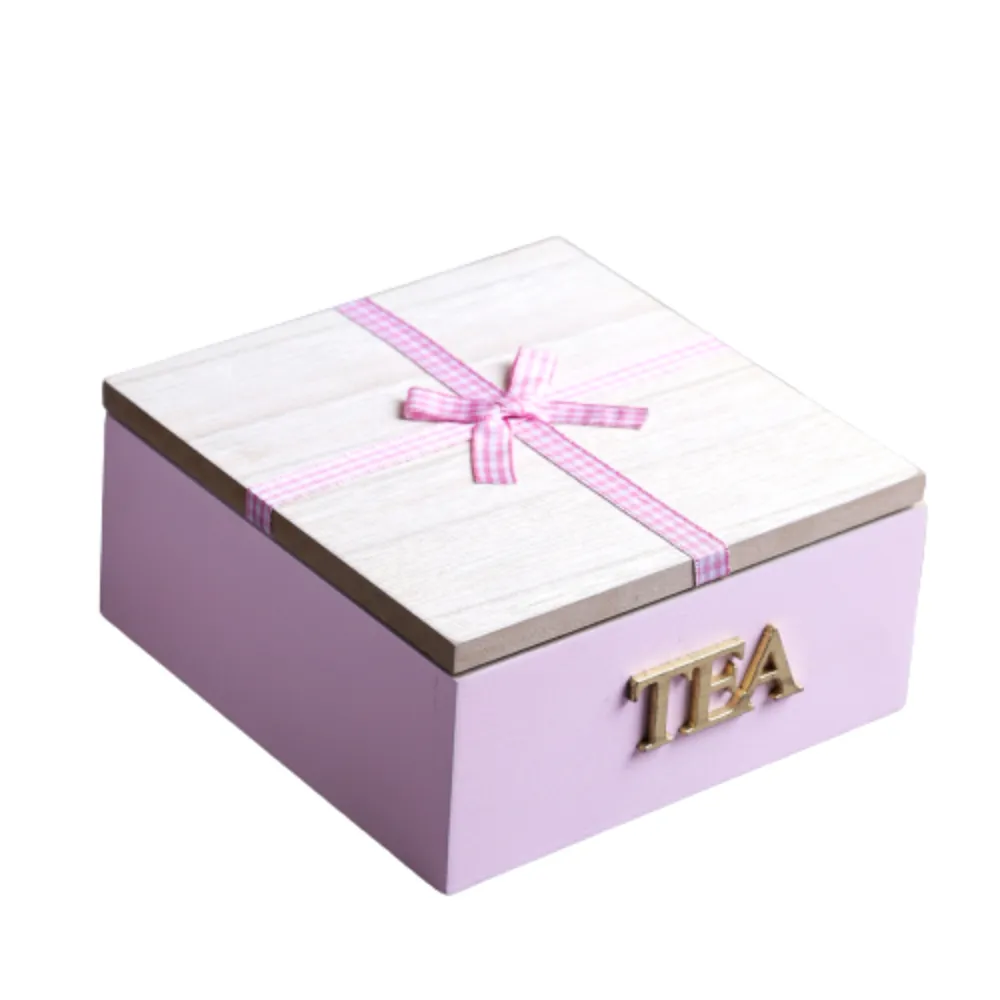 Vintage Motif Wooden Tea/Coffee 4 Compartment Storage Box