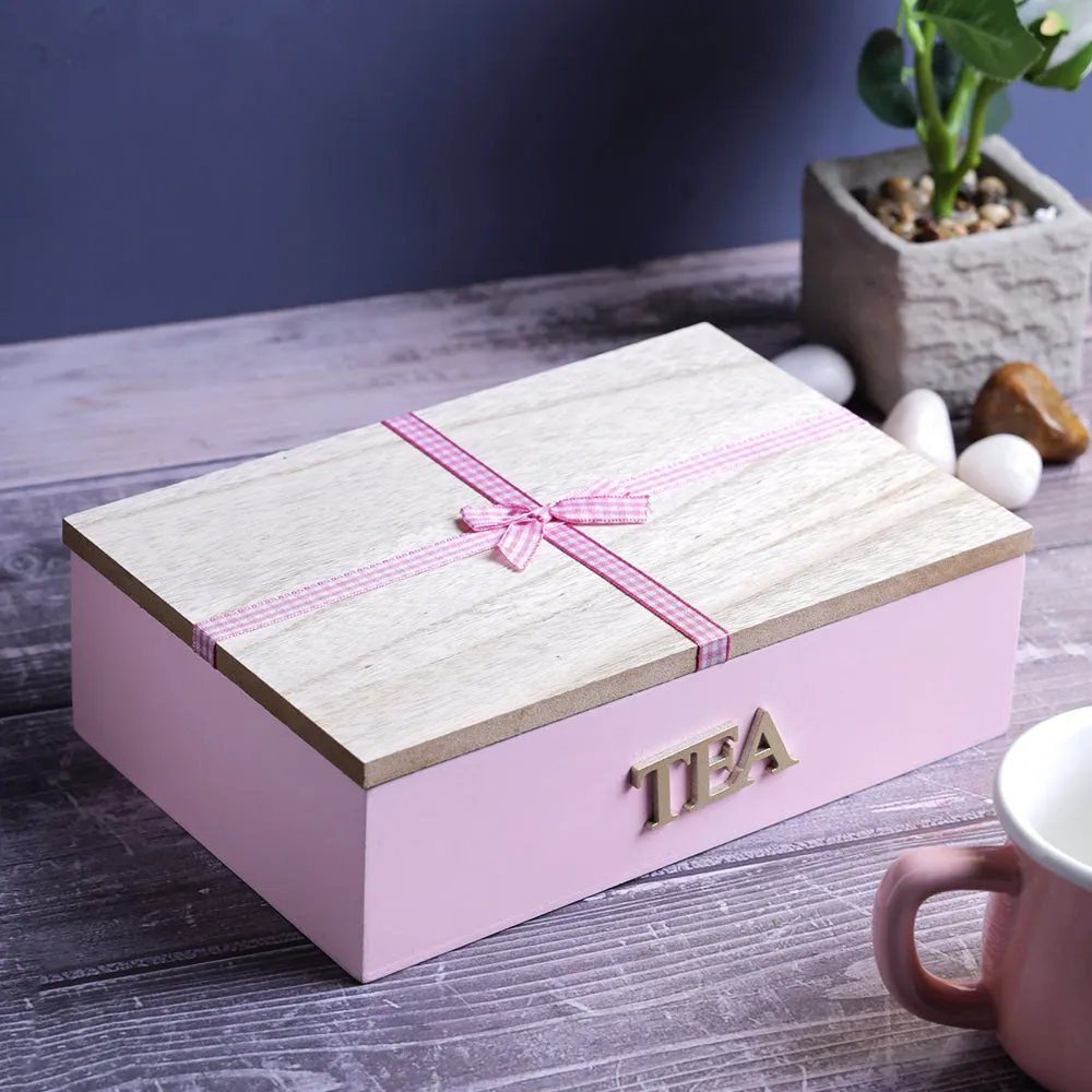 Vintage Motif Wooden Tea/Coffee 6 Compartment Storage Box