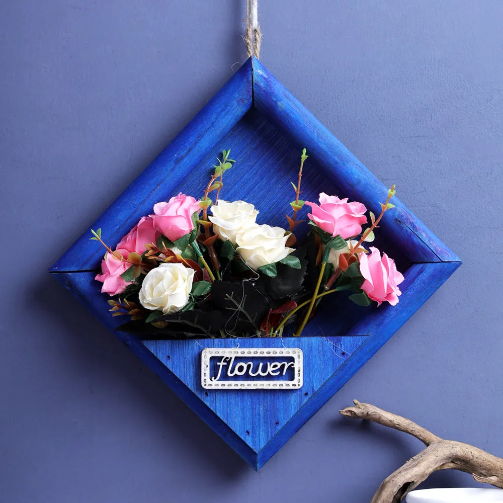 Vintage Pretty Flowers Blue Hanging Frame