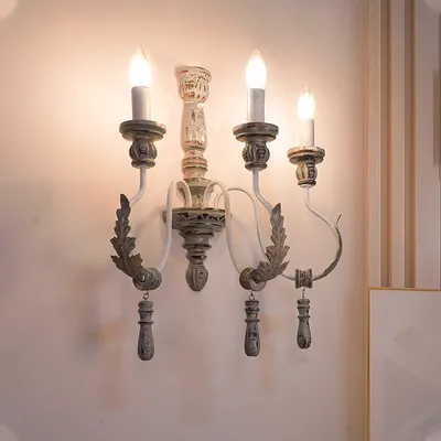 Vintage Provincial Style Distressed Grey Rustic Wood 3 Lights Wall Sconce