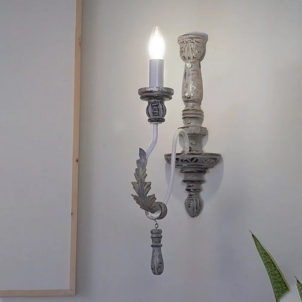Vintage Provincial Style Distressed Rustic Grey Wood 1 Light Wall Sconce