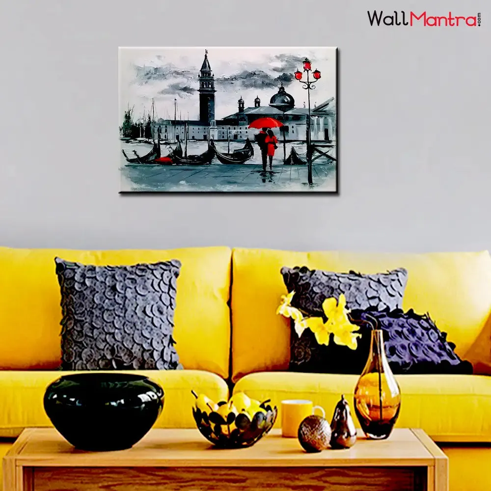 Vintage Romantic Couple Canvas Wall Painting/Stretched and Framed on Wood / 61cm W x 41cm H